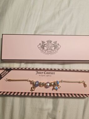Juicy Couture Heritage Collection Gold Charm Bracelet with Blue Accents